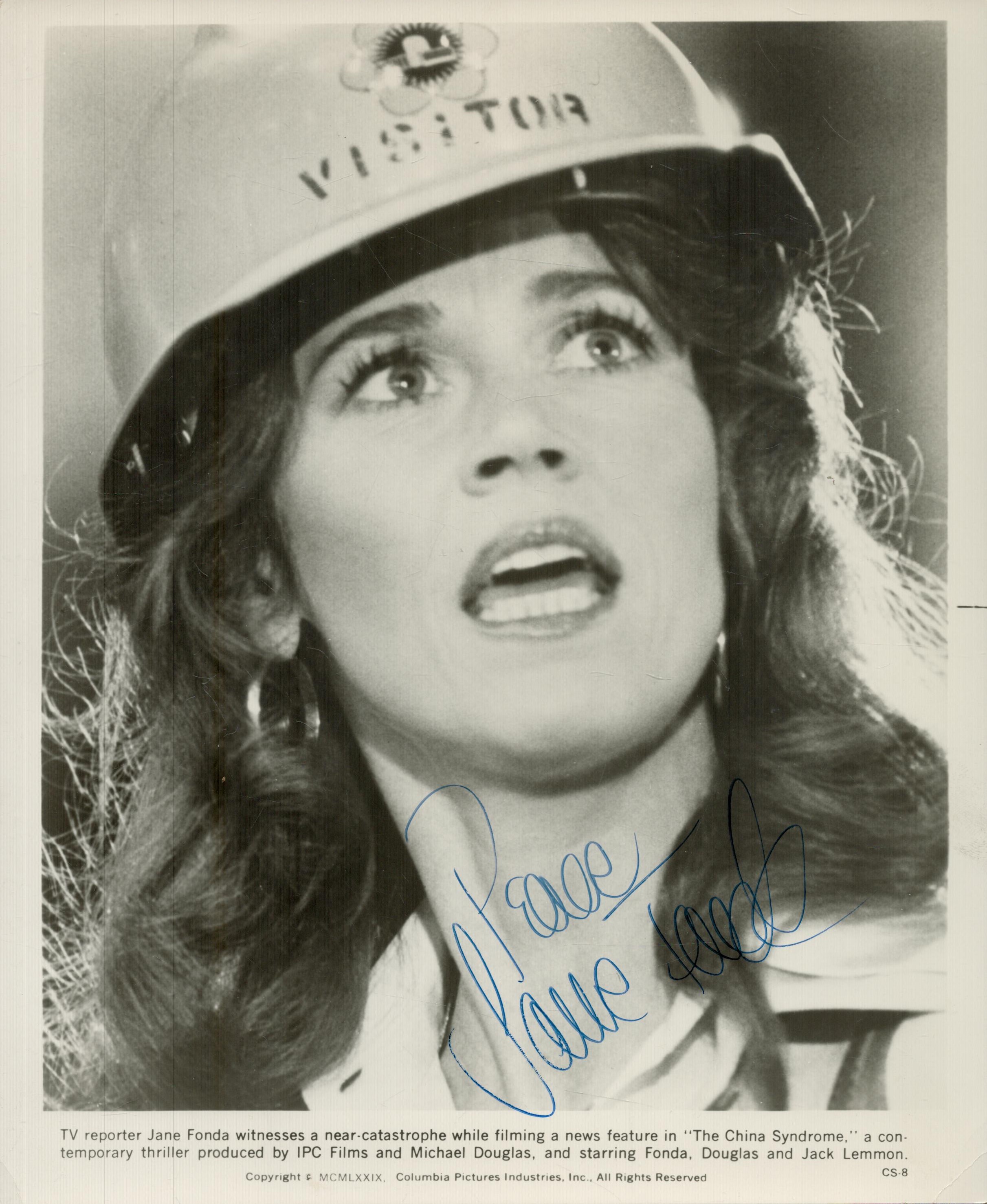 Jane Fonda signed 10x8 inch black and white promo photo. Good Condition. All autographs come with