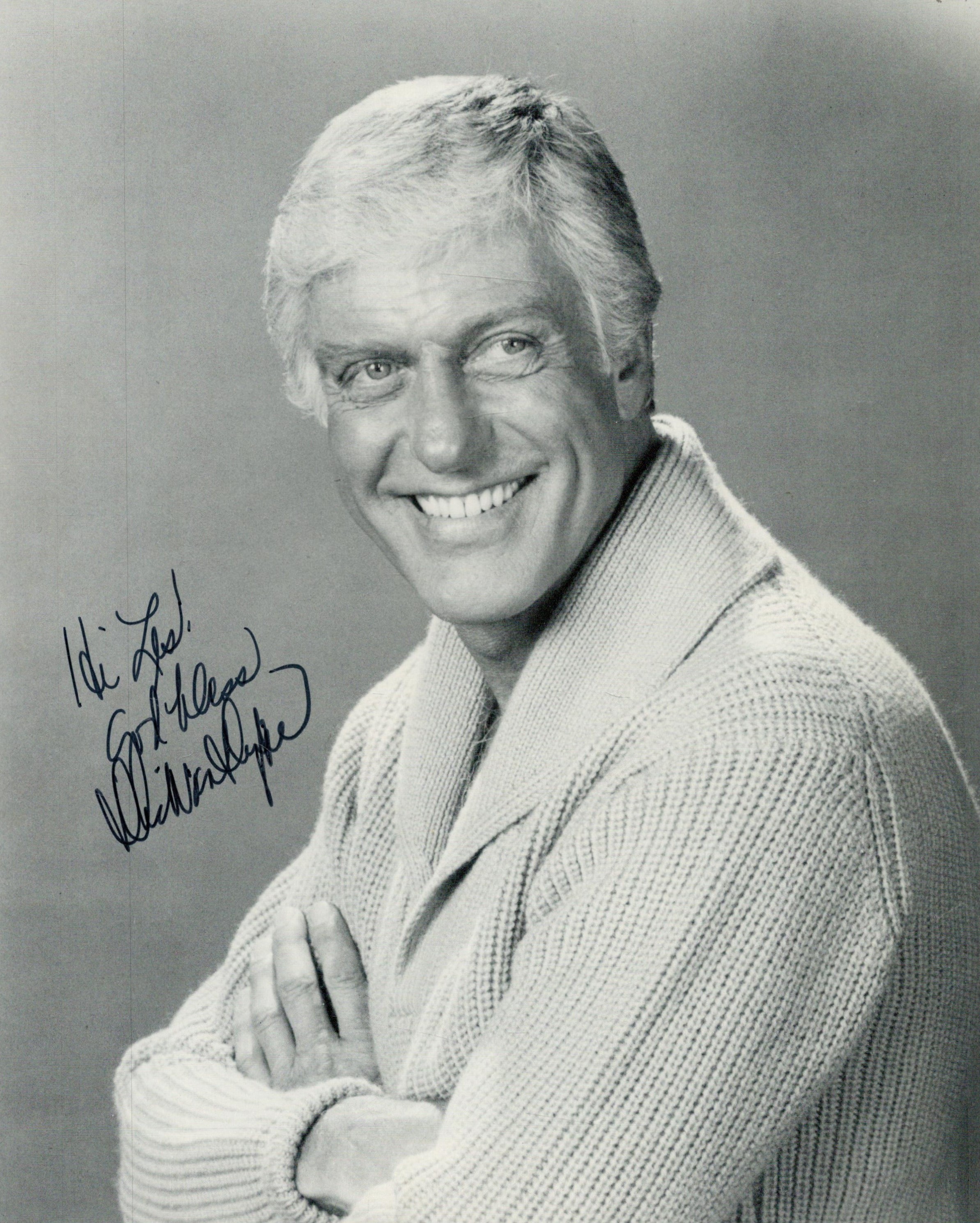 Dick Van Dyke signed 10x8 inch black and white photo. Dedicated. Good Condition. All autographs come