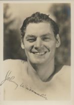 Johnny Weissmuller signed 7x5 inch black and white photo. Good Condition. All autographs come with a