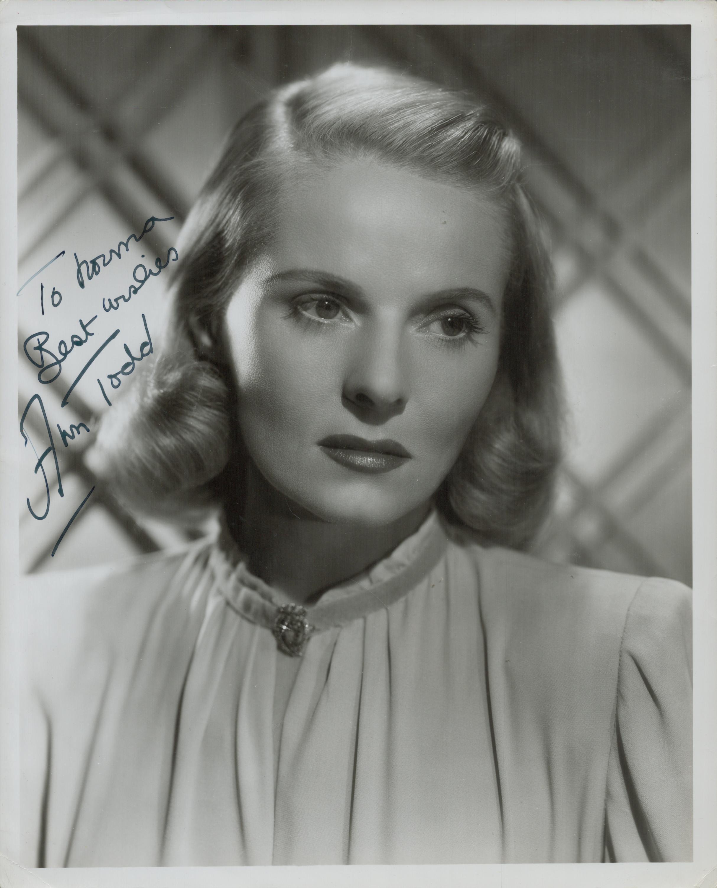 Ann Todd signed 10x8 inch black and white photo. Dedicated. Good Condition. All autographs come with