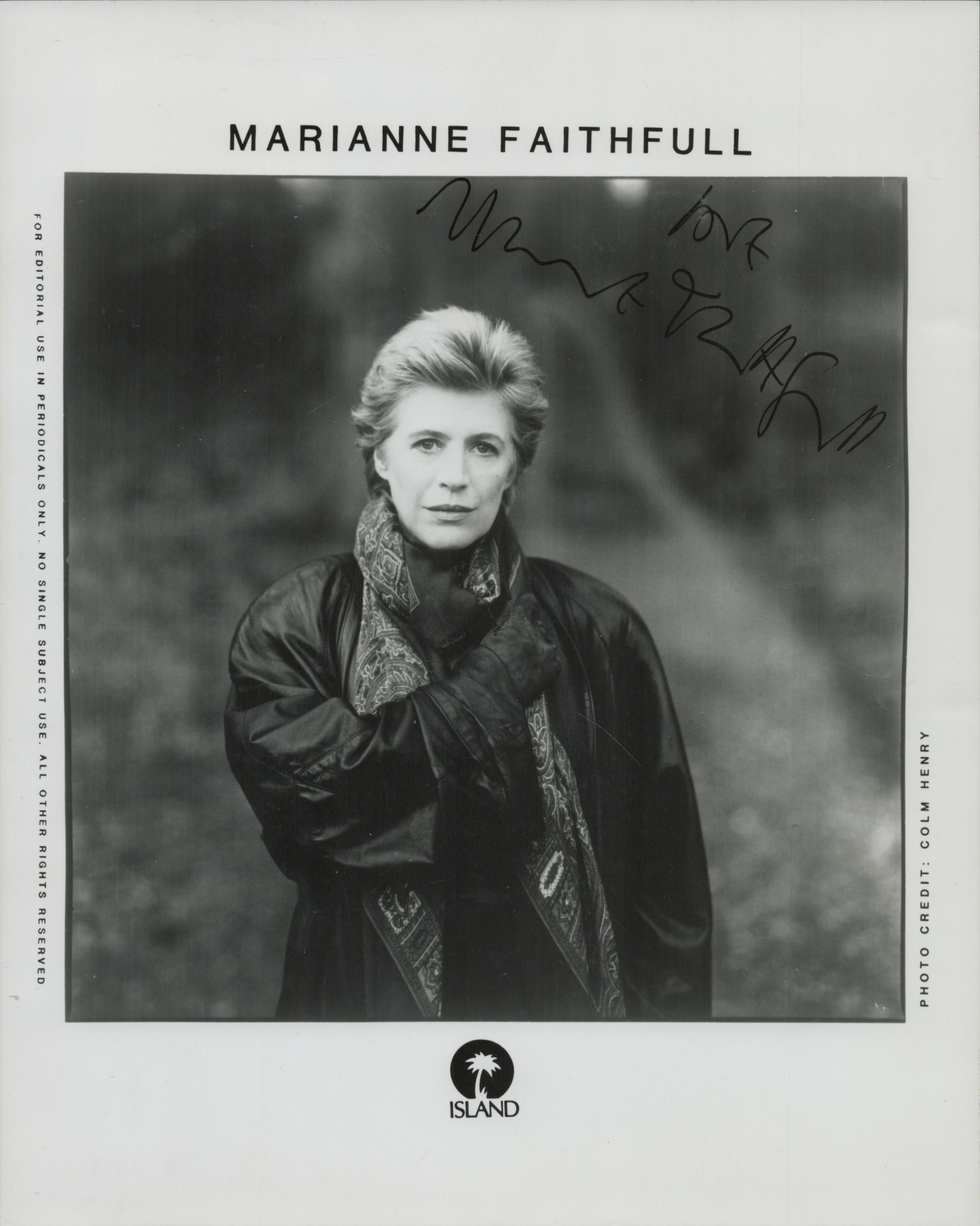 Marianne Faithfull signed 10x8 inch black and white promo photo. Good Condition. All autographs come