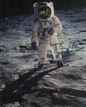 Apollo II NASA Astronaut Buzz Aldrin signed 10x8 inch colour photo pictured walking on the moon.