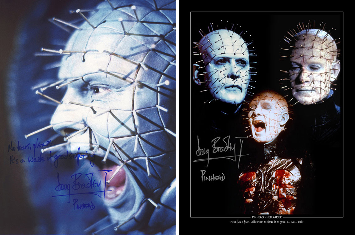 SALE! Lot of 2 Hellraiser Pinhead hand signed 16x12 photos. This is a beautiful lot of 2 hand signed