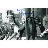 Autographed WEST HAM UNITED 1975 12 x 8 Photo : B/W, depicting ALAN TAYLOR, TREVOR BROOKING and