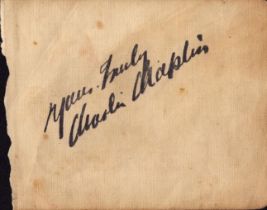 Charlie Chaplin signed 4x4 inch approx album page. Good Condition. All autographs come with a