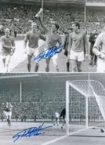 Autographed GEOFF HURST 1966 12 x 8 Photos : A pair of b/w photos depicting England's hero of the
