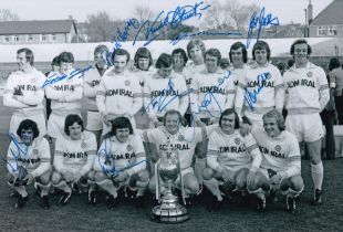 Autographed LEEDS UNITED 1974 12 x 8 Photo : B/W, depicting a wonderful image showing the 1974 First