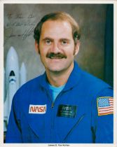 James D.Van Hoften signed 10x8 inch NASA colour photo dedicated. Space, Astronaut. Good Condition.