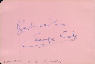George Cole signed 7x5 inch album page. Good Condition. All autographs come with a Certificate of