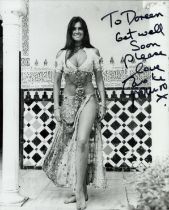 Caroline Munro signed 10x8 inch black and white photo dedicated. Good Condition. All autographs come