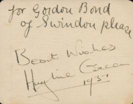 Hughie Green signed 5x3 inch white card. Good Condition. All autographs come with a Certificate of