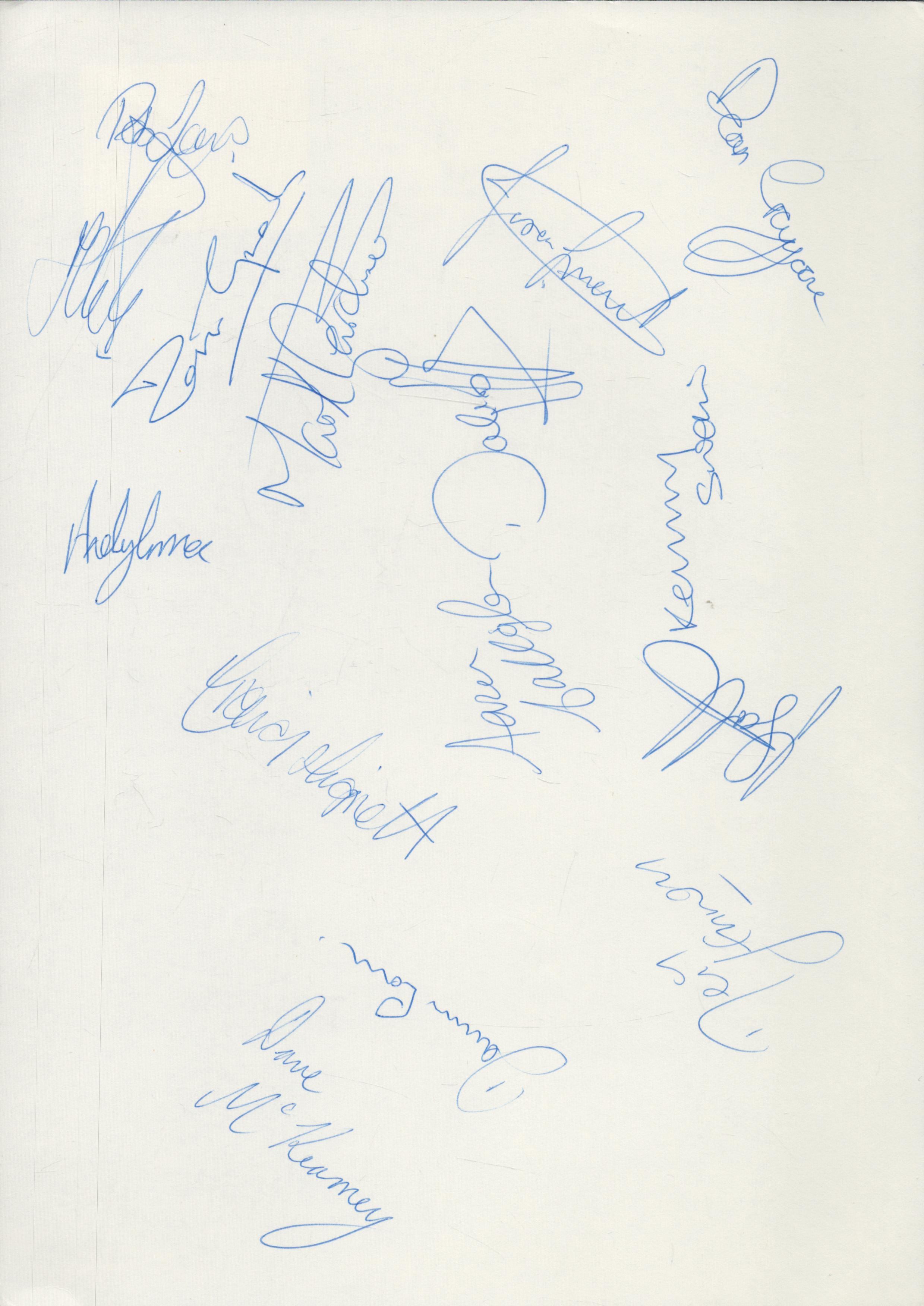 Crewe Alexandra multi signed A4 Sheet from 1990-91. Signatures such as Rob Jones, Jason Smart, Ian