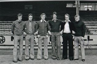 Autographed DENNIS ROFE 6 x 4 Photo : B/W, depicting Leicester City players including DENNIS ROFE