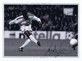 Autographed ANDY COLE 16 x 12 Edition : Col, depicting ANDY COLE scoring Manchester United's