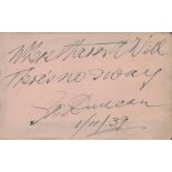 George Duncan signed Album page 6.25x4 Inch. 'Pre WWII Open Champ. Was a Scottish professional