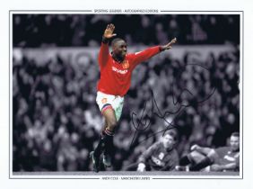 Autographed ANDY COLE 16 x 12 Edition : Col, depicting Manchester United striker ANDY COLE running