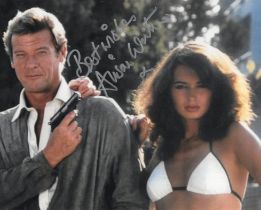 007 James Bond movie Octopussy 8x10 colour Roger Moore candid photo signed by actress Alison