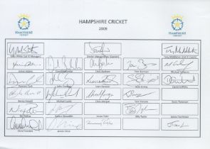 Hampshire Cricket 2009 autograph sheet signed by James Adams, Dimitri Mascarenhas, David Balcombe,