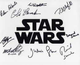 Star Wars 8x10 B/W logo photo signed by NINE actors who have appeared in various Star Wars movie,