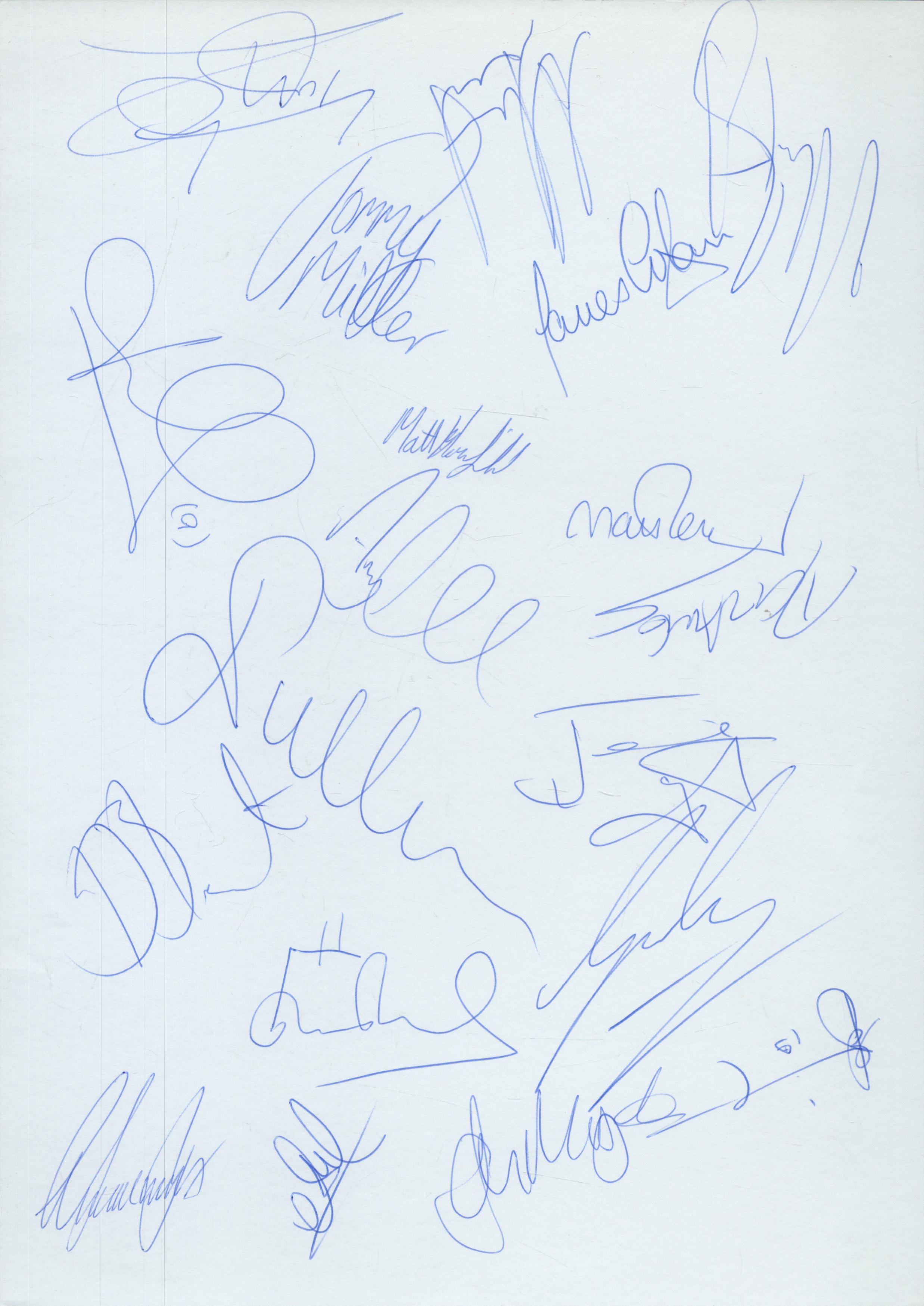 Ipswich Town multi signed A4 Sheet from 2002-03. Signatures such as Marshall, Miller, Pullen, Brown,