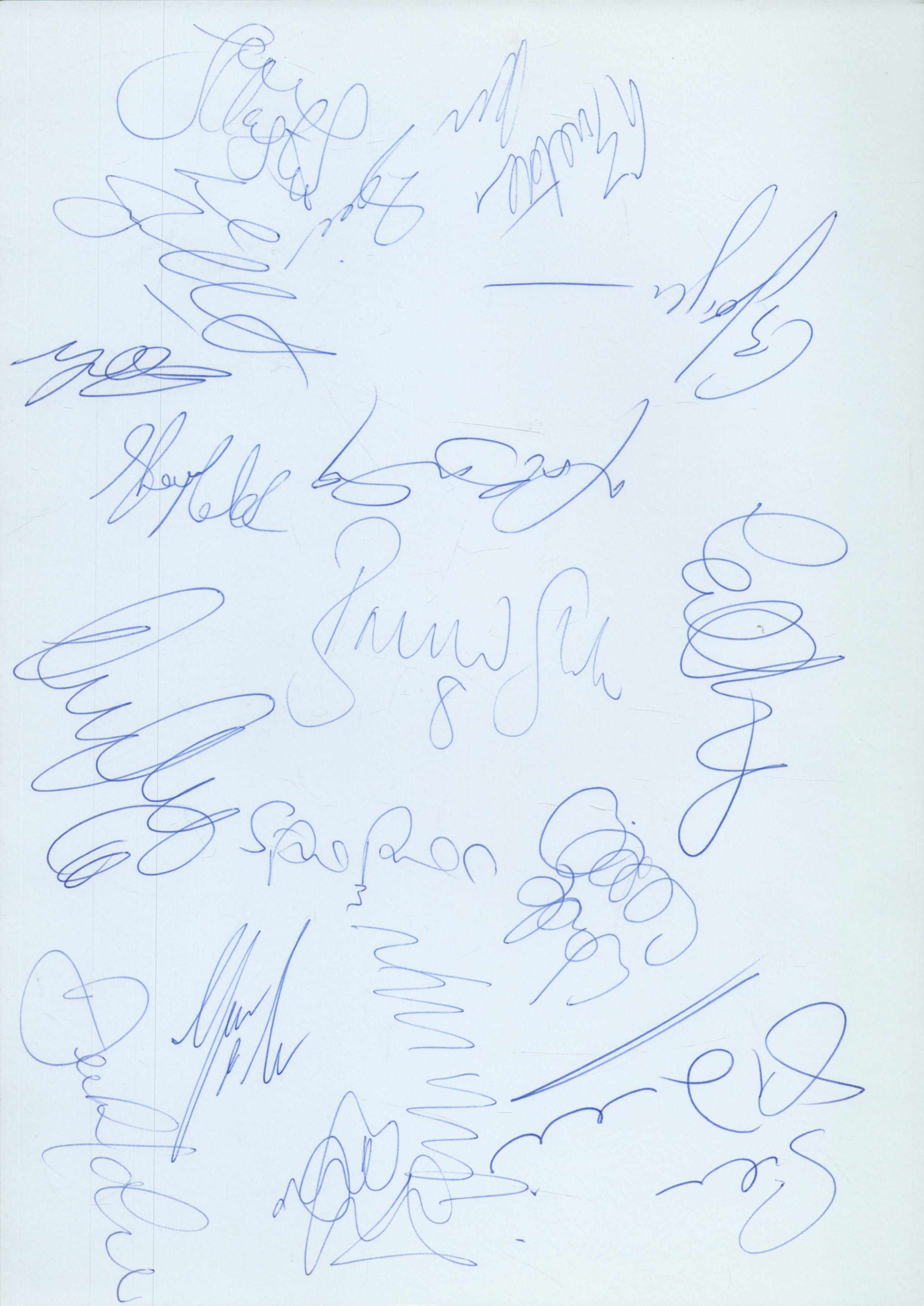 Bournemouth FC multi signed A4 Sheet from 2003-04. Signatures such as Moss, Elliott, Stock,