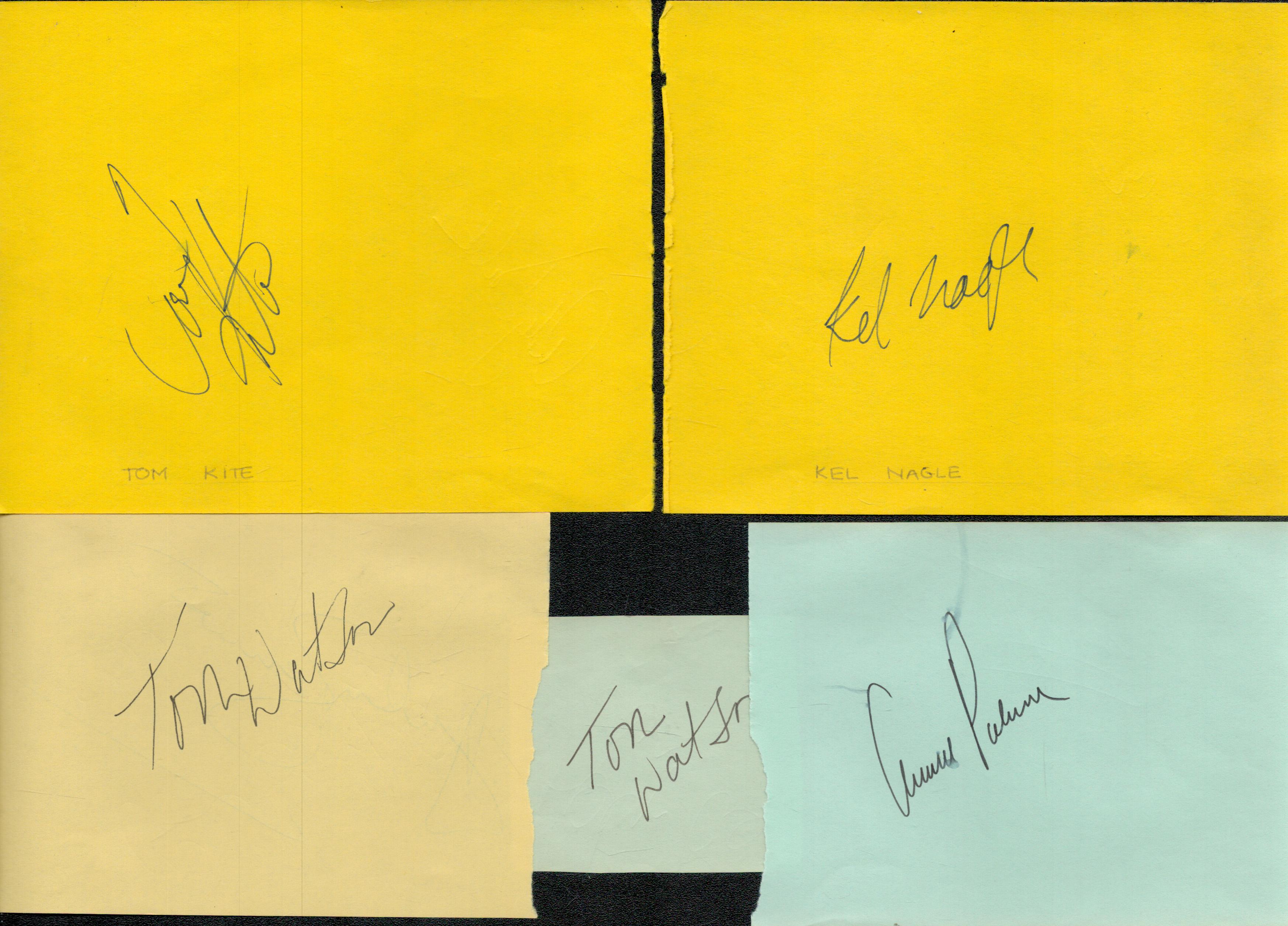 Golf signed album pages. Includes Tom Watson, Arnold Palmer, Ken Nagle, Peter Mccloy and Tom Kite.