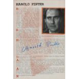 Harold Pinter, CH CBE signed Theatre bio Approx. 9.5x6.25 Inch. Was a British playwright,