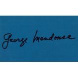 George Mendonsa signed 5x3 inch card. George Mendonsa was the sailor photographed kissing a nurse in