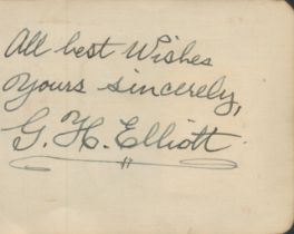 G H Elliott clipped signature. Good Condition. All autographs come with a Certificate of
