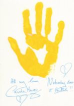 007 Bond movie actress Caroline Munro's actual personal handprint, in yellow acrylic paint to art