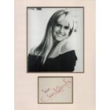 Olivia Newton-John signature piece including signed white card mounted with an unsigned black and