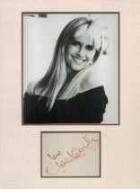 Olivia Newton-John signature piece including signed white card mounted with an unsigned black and