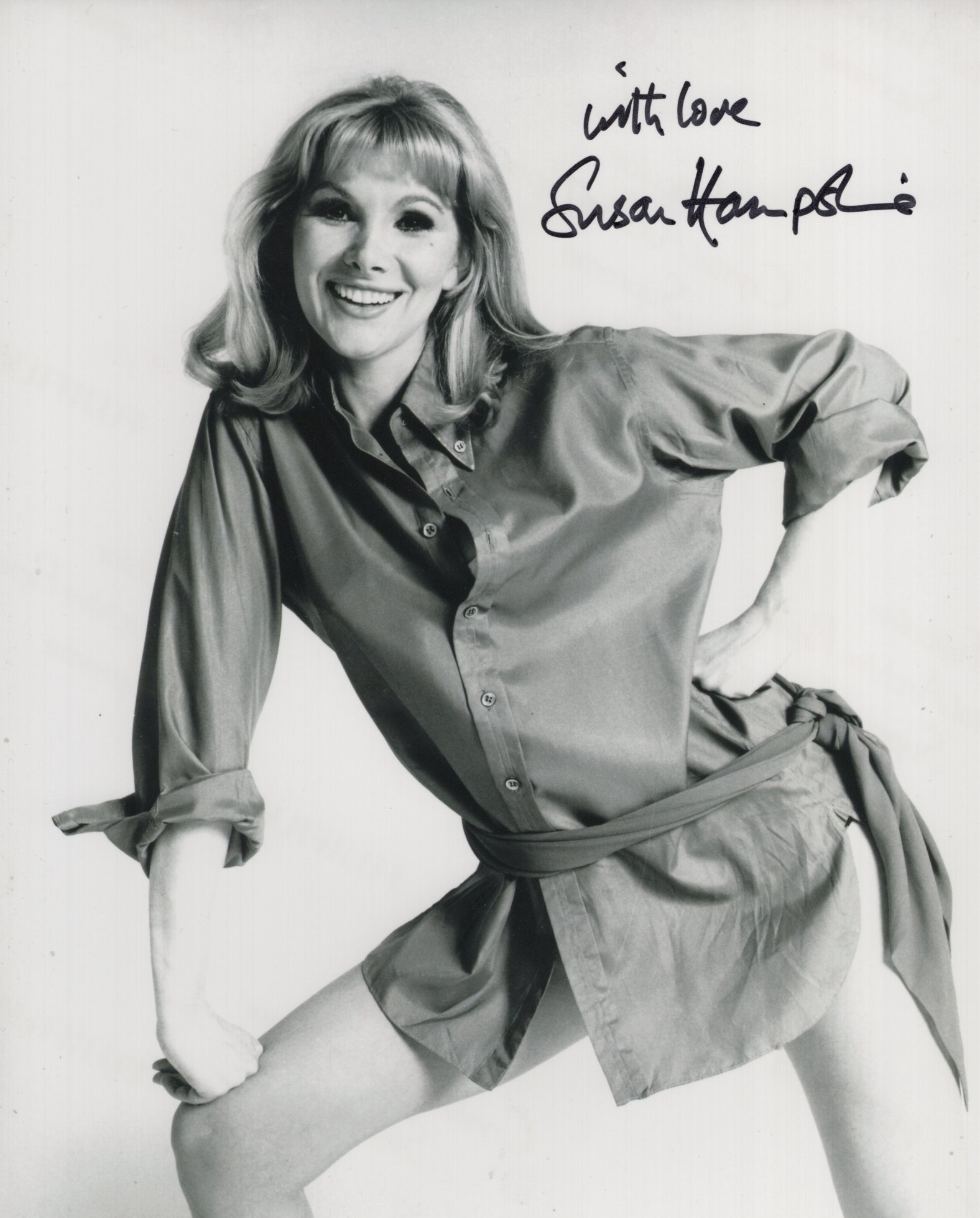 Susan Hampshire, award winning TV and Movie star signed 8x10 B/W sexy photo. Good Condition. All