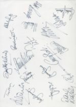 Derby County multi signed A4 Sheet from 1992-93. Signatures such as Martin Taylor, Craig Short,