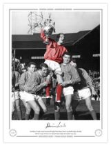 Autographed DENIS LAW 16 x 12 Limited-Edition : Colorized, depicting Manchester United captain DENIS