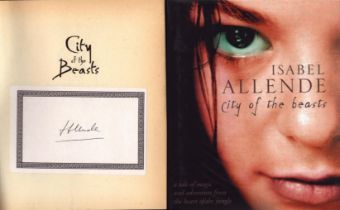 Isabelle Allende signed City of the Beasts. Signed on card on inside page. Published 2002.