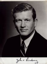 John Lindsay signed 10x8 inch black and white photo mounted on black paper. Good Condition. All