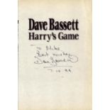 Dave Bassett signed Harry's Game title page no book. Dedicated and dated 1999. Good Condition. All