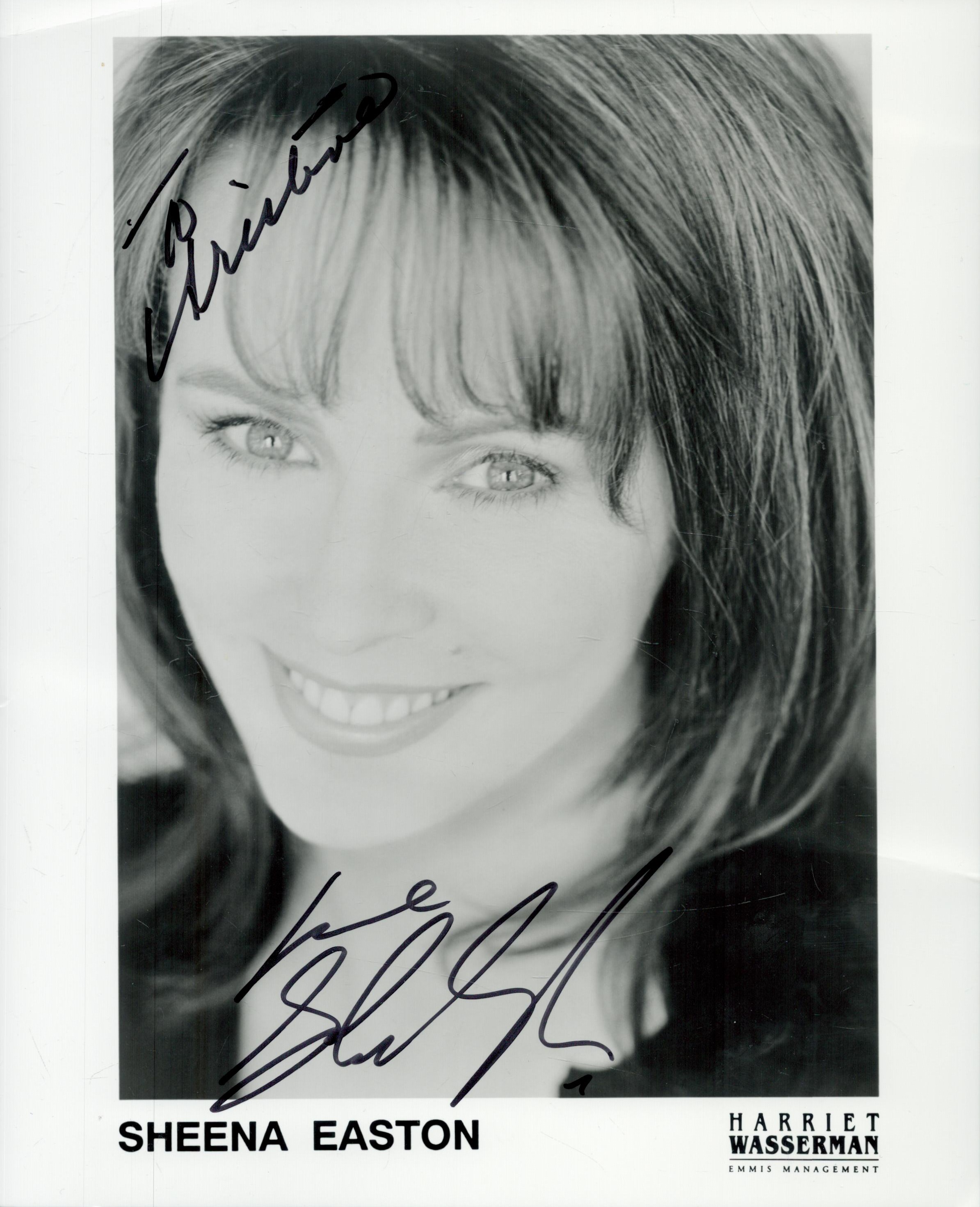 Sheena Easton signed 10x8 inch black and white promo photo. DEDICATED. Good Condition. All