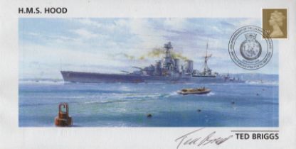 HMS Hood, 85th anniversary of the launching of HMS Hood cover signed by Ted Briggs, who at the