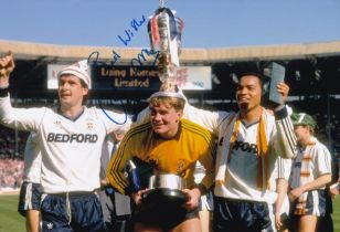 Autographed ANDY DIBBLE 12 x 8 Photo : Col, depicting Luton Town players celebrating with the League