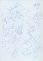 Watford FC multi signed A4 Sheet from 2002-03. Signatures such as Chamberlain, Cox, Hyde,