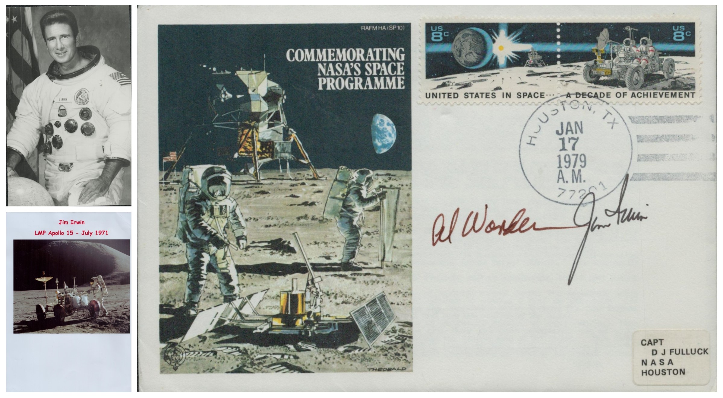 Multi signed Colonel Alfred Merrill Worden and Jim Irwin signed FDC Double Stamps plus single post