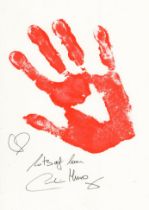 007 Bond movie actress Caroline Munro's actual personal handprint, in orange acrylic paint to art