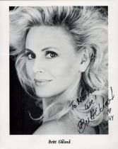 Britt Ekland signed 10x8 inch black and white promo photo. Dedicated. Good Condition. All autographs