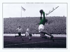 Autographed BERT TRAUTMANN 16 x 12 Edition : B/W, depicting a wonderful image showing Manchester