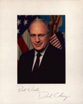 Dick Cheney signed colour photo mounted onto card 10x8 inch overall. Good Condition. All