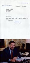 Javier Solana signed 10x8inch colour photo and TLS dated 28 July 1992. Good Condition. All