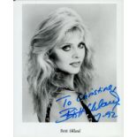 Britt Ekland signed 10x8 inch black and white photo. DEDICATED. Good Condition. All autographs