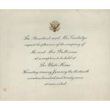 President Coolidge White House invitation dated 1927. UNSIGNED. Good Condition. All autographs